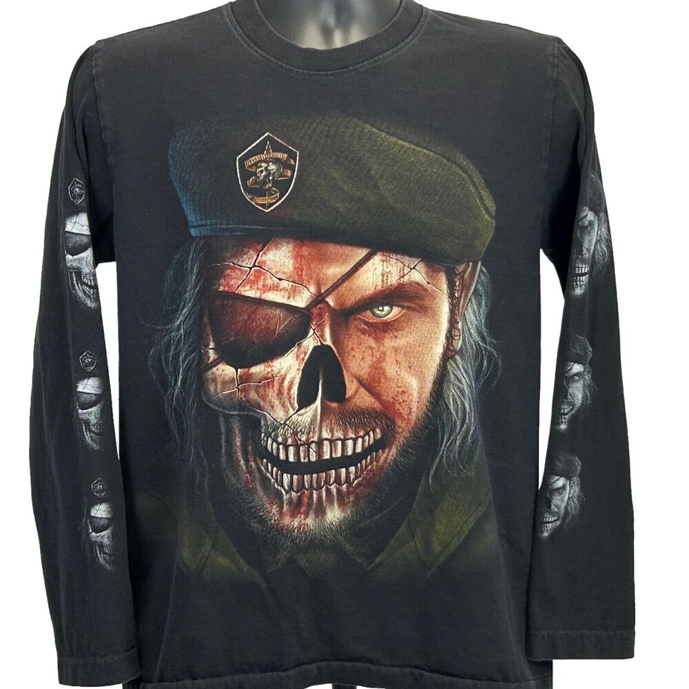 Vintage 90s Hell Warrior T Shirt Black Skull Guerrilla Rock Eagle Tee M Medium